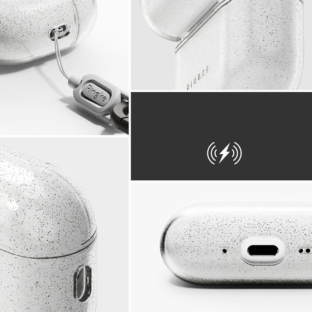 Etui Ringke Air do Apple AirPods Pro 3, przezroczyste z brokatem.